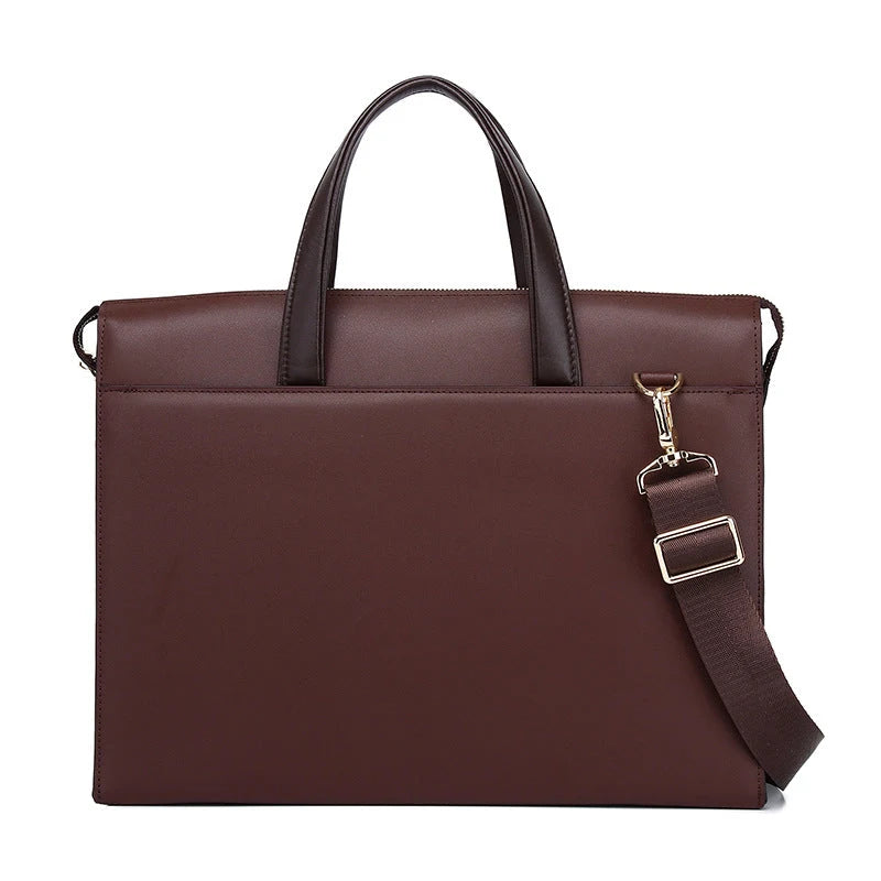 Porte-documents en cuir café brun avec poignée et bandoulière