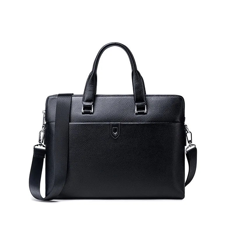 Porte-documents en cuir noir grain litchi avec bandoulière amovible