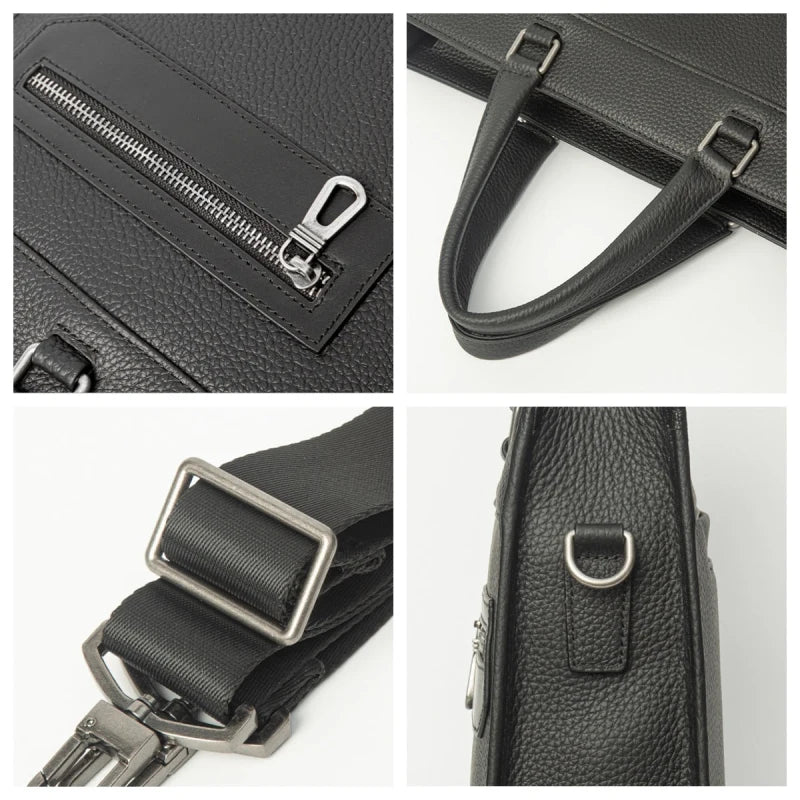 Sac en cuir noir pleine fleur vu de face avec poignée