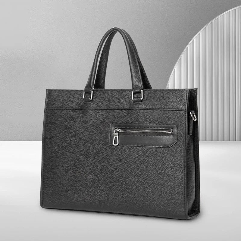 Sac en cuir noir pleine fleur vu de face avec poignée