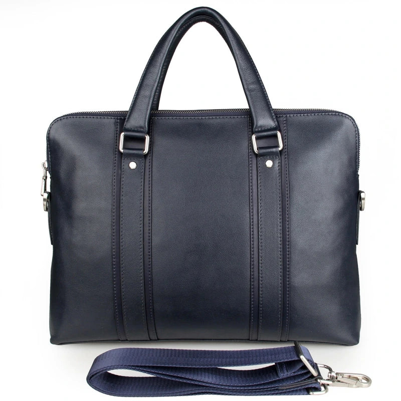 Sacoche en cuir bleu royal avec anse et bandoulière détachable