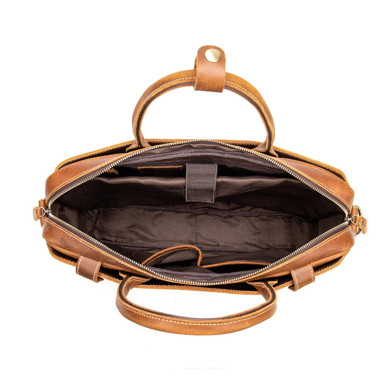 Porte-documents en cuir vintage brun clair avec bandoulière réglable