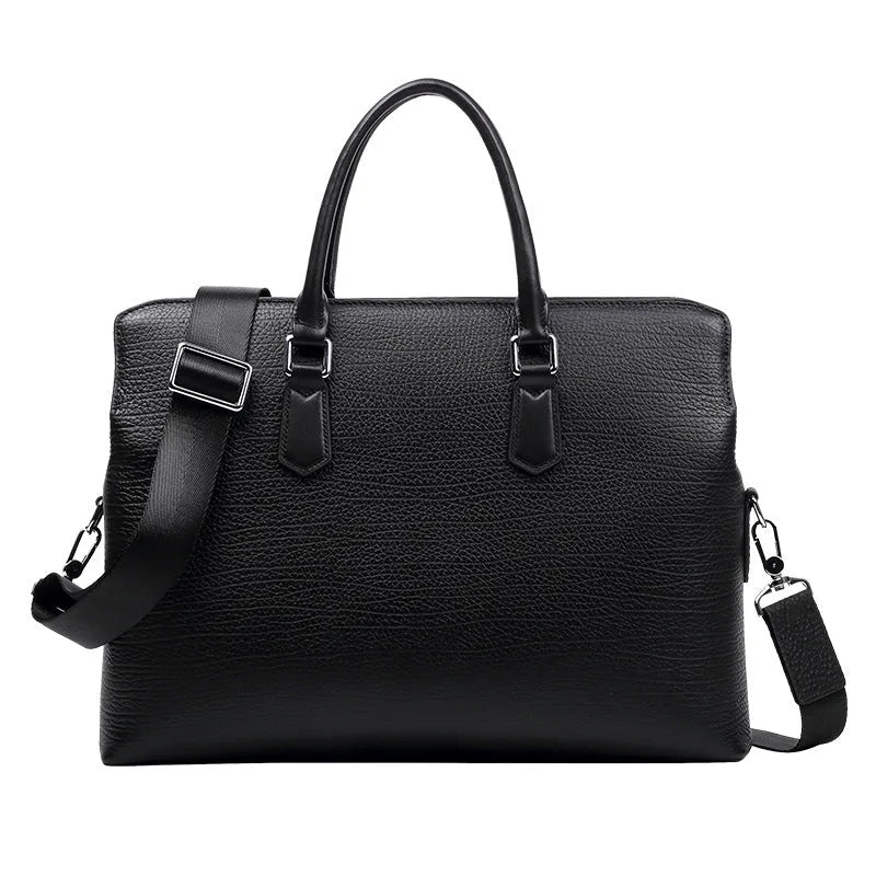 Sacoche d'affaires en cuir noir avec bandoulière ajustable