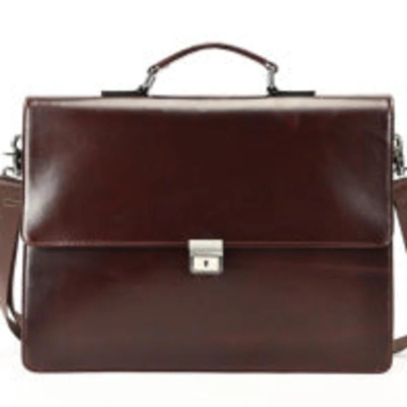Sac d'affaires en cuir véritable de couleur café avec poignée et bandoulière
