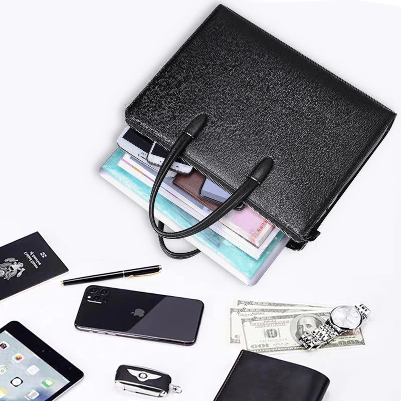 Porte-documents noir en cuir de vachette première couche