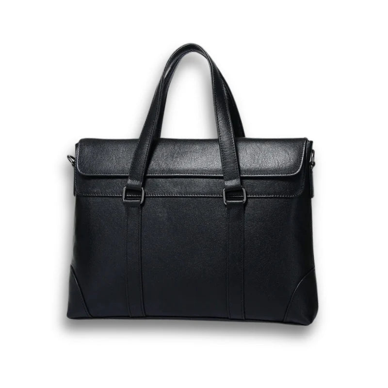 Porte-documents en cuir noir vue de face avec poignées