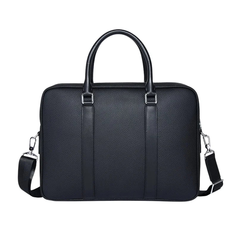 Mallette d'affaires en cuir noir avec bandoulière et poignées