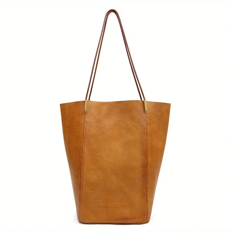 Cabas femme en cuir marron clair avec anses longues marron