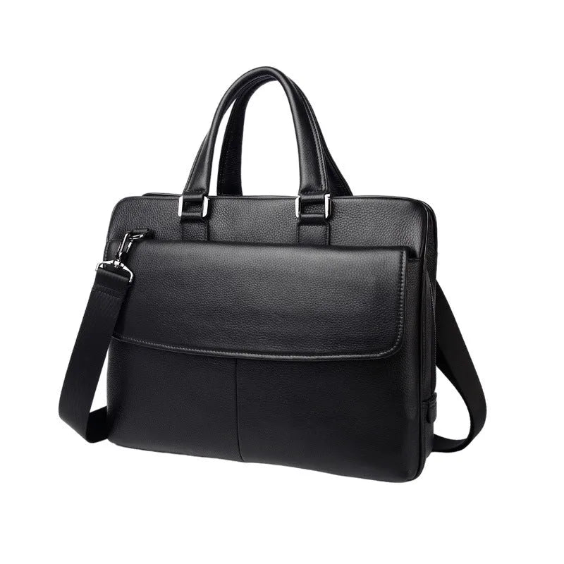 Mallette en cuir noir avec poignée et bandoulière amovible