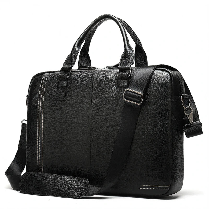 Mallette en cuir noir avec poignée et bandoulière réglable