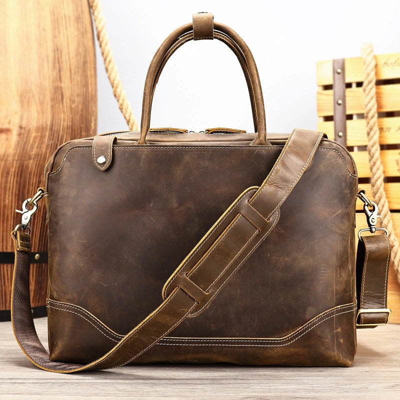 Porte-documents en cuir vintage brun clair avec bandoulière réglable