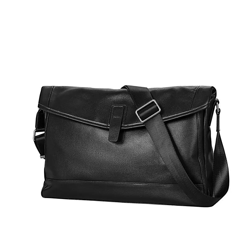 Sac bandoulière homme en cuir véritable noir avec fermeture originale