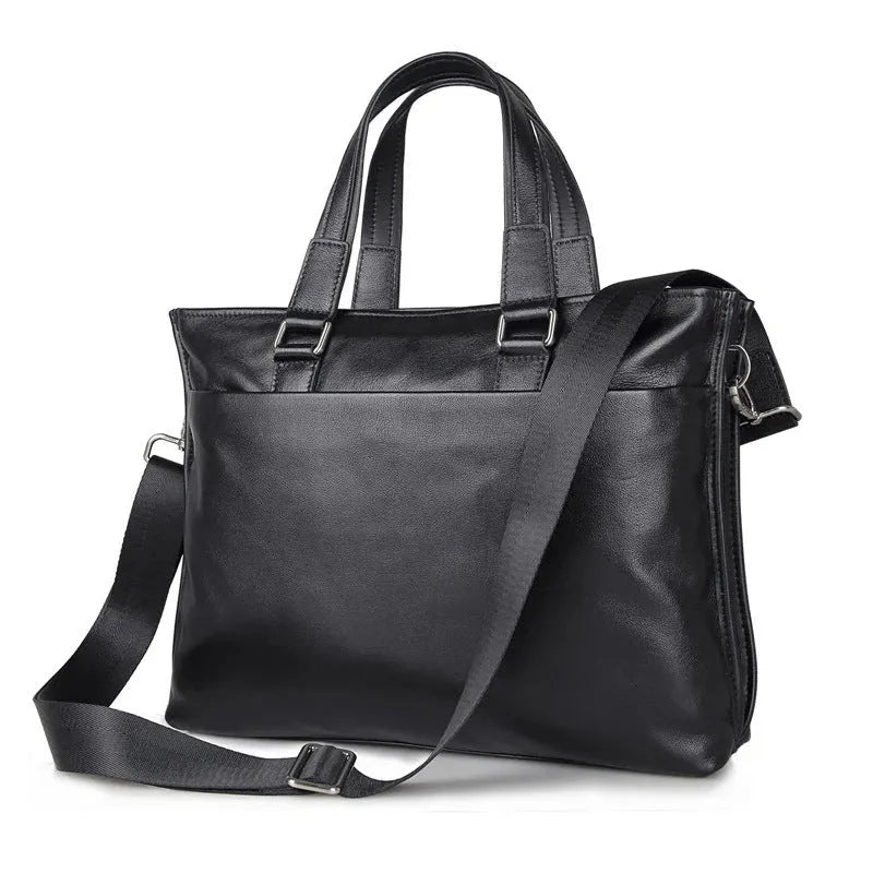 Porte-documents en cuir noir avec poignée et bandoulière ajustable