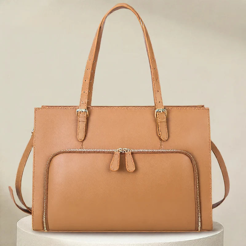 Sac tote femme en cuir couleur camel vue de face