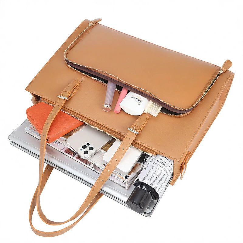 Sac tote femme en cuir couleur camel vue de face