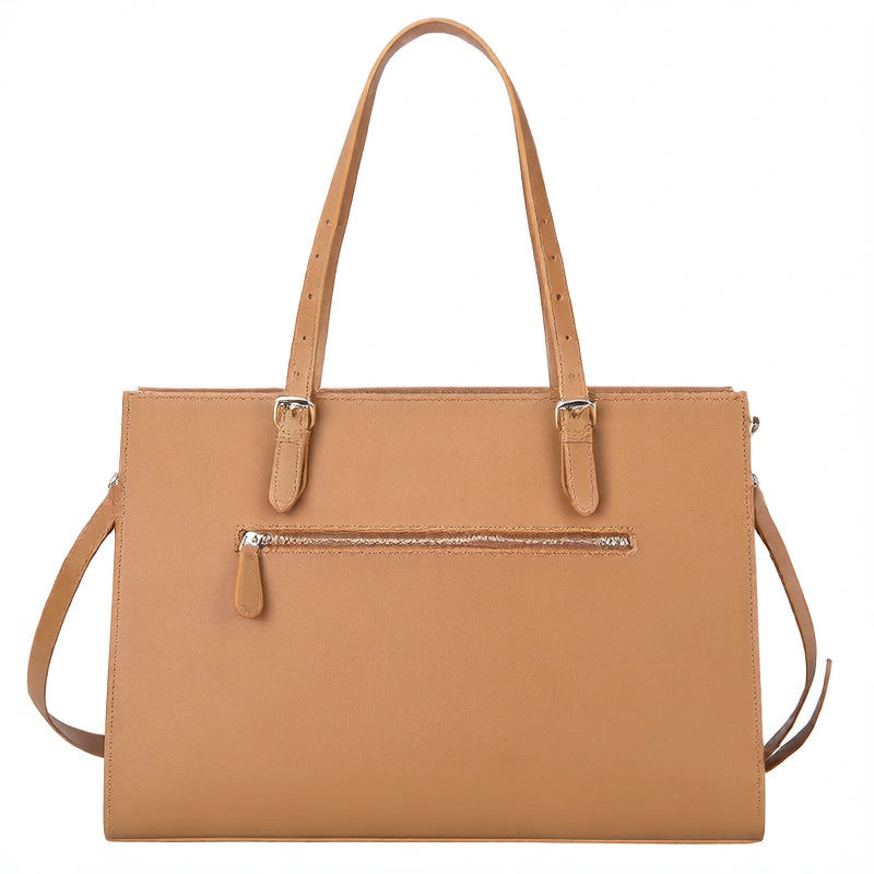 Sac tote femme en cuir couleur camel vue de face