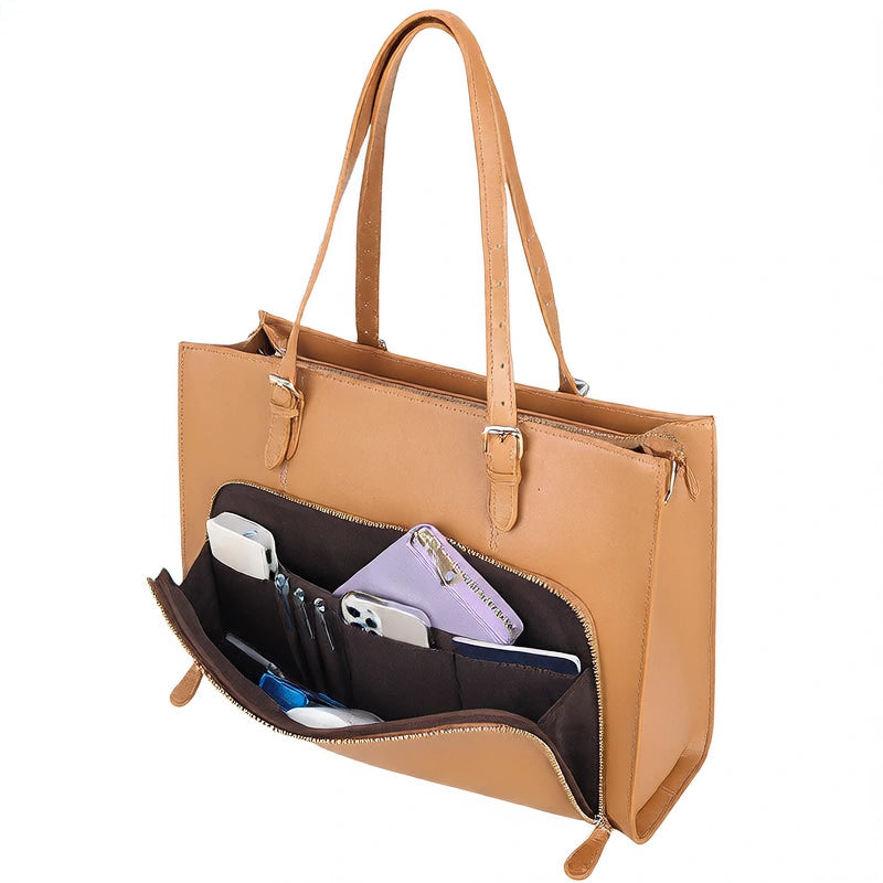 Sac tote femme en cuir couleur camel vue de face