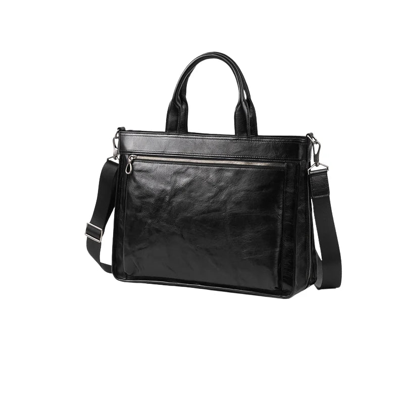 Sacoche d'affaire en cuir noir avec bandoulière réglable