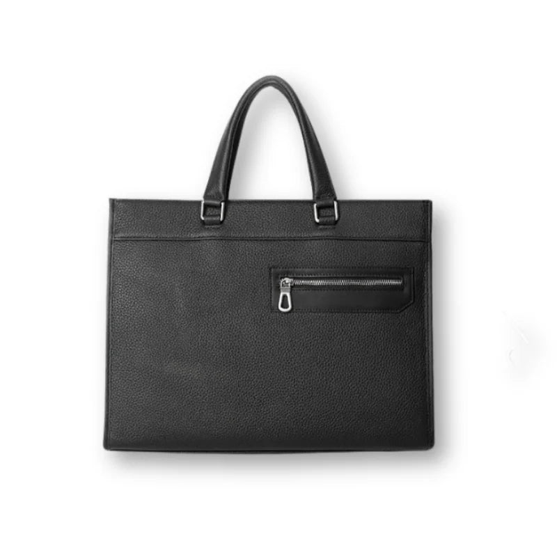 Sac en cuir noir pleine fleur vu de face avec poignée