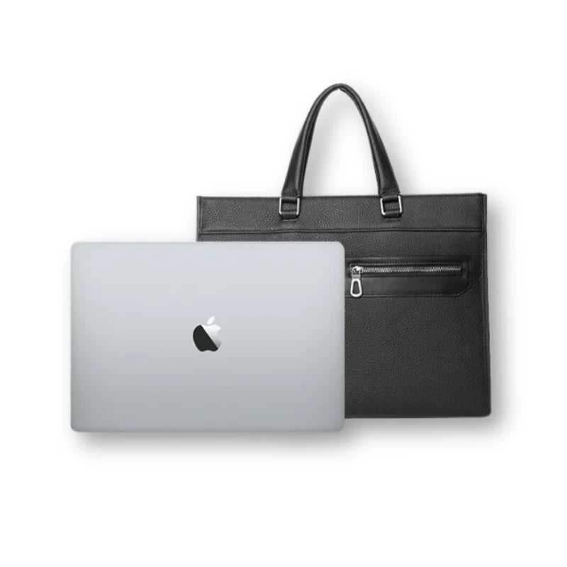 Sac en cuir noir pleine fleur vu de face avec poignée